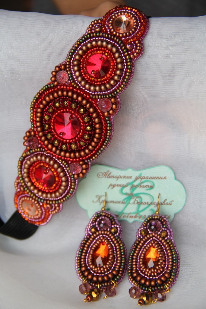 "Vintage red" Повязка на голову и серьги
